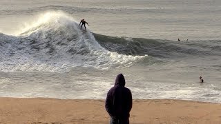 Surfers and Skimboarders charge INSANE shorebreak wave !!! January 2020