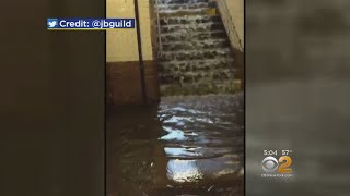 Morning Flooding Makes Waterfall Down Subway Station Stairs