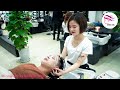 Vietnam Babershop - Beautiful Baber Girl Happy with Face Massage & Relaxing Shampoo Services