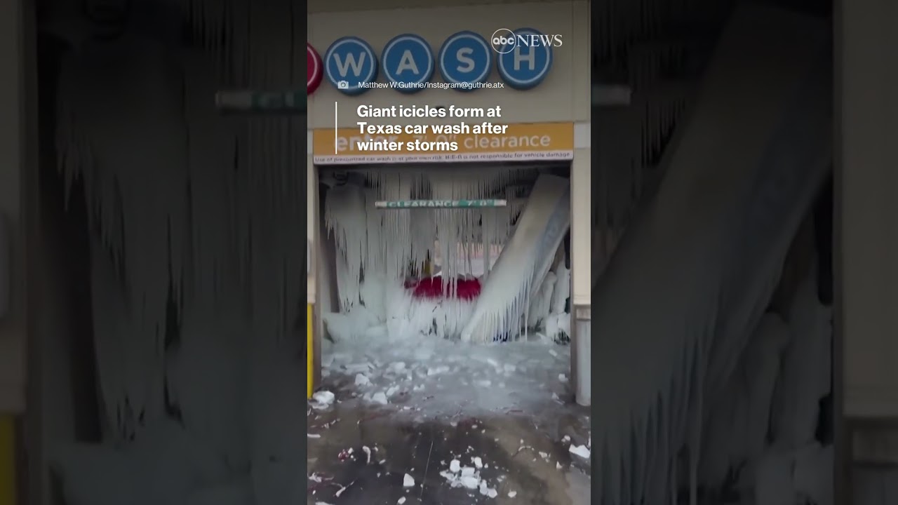 Giant icicles form at Texas car wash after winter storms |  ABC News