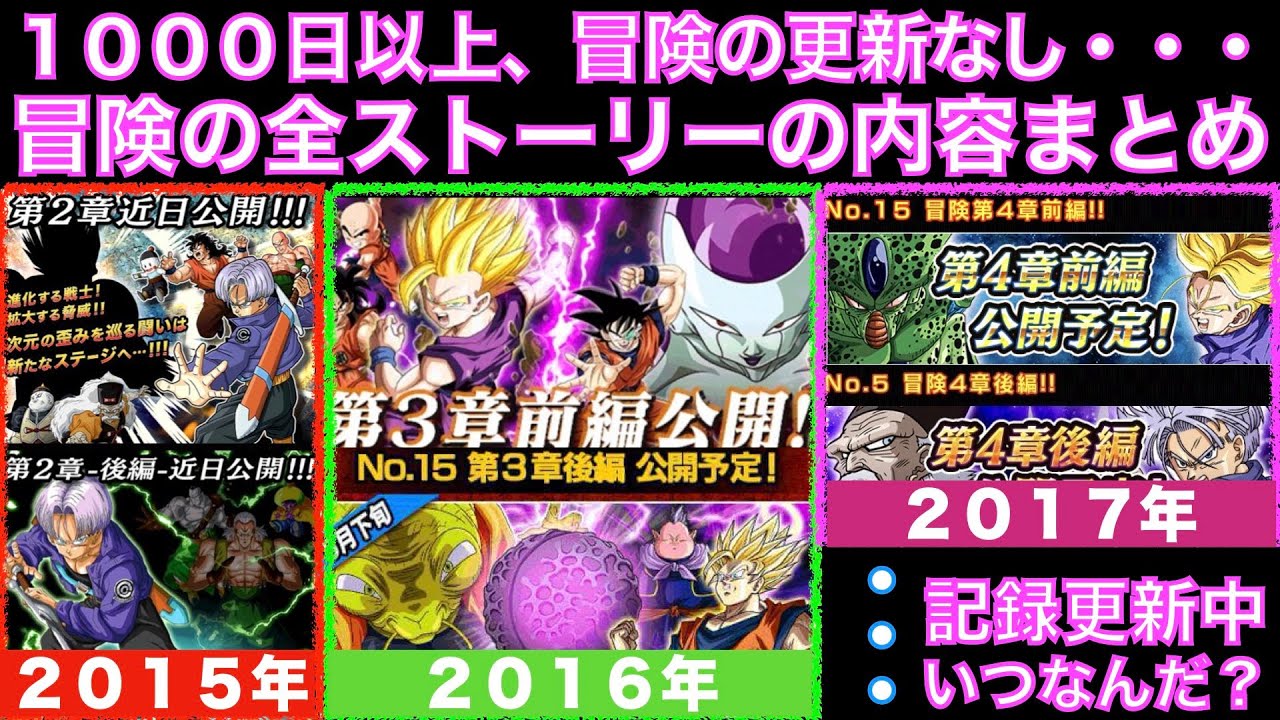 冒険追加なし1000日以上 冒険の全ストーリー内容をまとめてみた 追加はいつ 皆 全クリアしちゃってるよ ドッカンバトル ドカバト Dokkan Battle Dragon Ball Youtube 冒険追加なし1000日以上 冒険の全ストーリー内容をまとめてみた 追加はいつ 皆 全クリアしちゃってるよ ドッカンバトル ドカバト Dokkan Battle Dragon Ball Youtube
