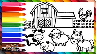 Drawing and Coloring a Farm with Animals 🐮🐷🐔🐑🐴🌈 Drawings for Kids