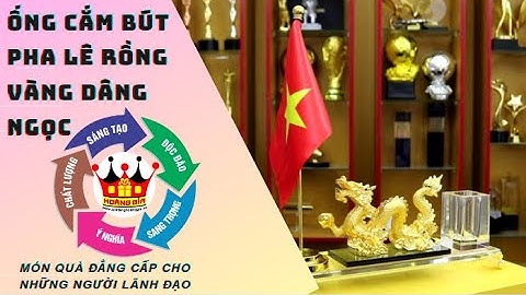 Ống Cắm Bút Gắn Cờ với Pha Lê Rồng Vàng Để Bàn Làm Việc Sang Trọng