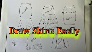 How to draw different types of skirts easily - Ruffled and Pleated Skirts Drawing