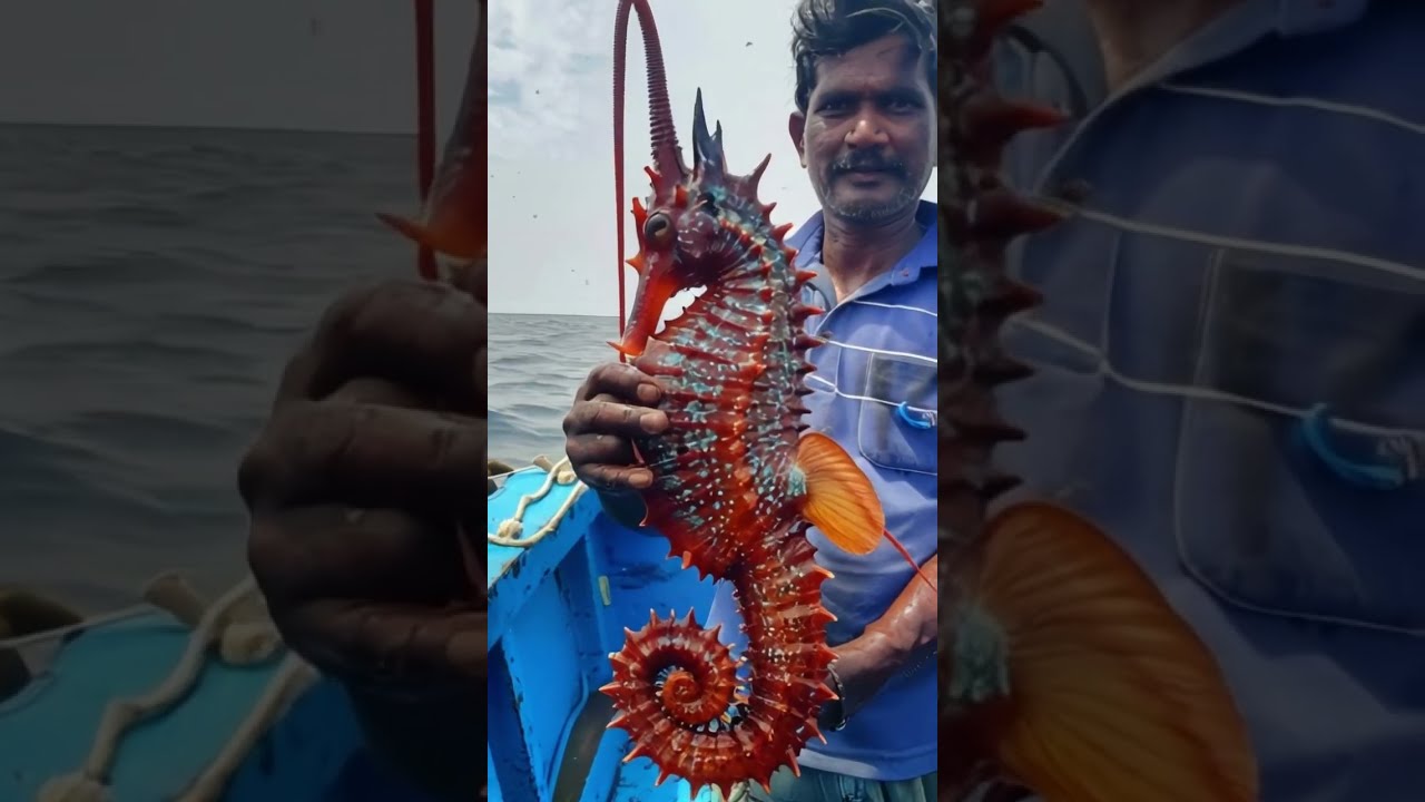 Rare Find Indian Fisherman Catches A Majestic Red Giant Seahorse 