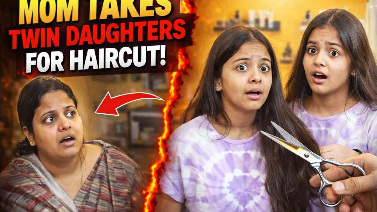 Mom Bring twin Daughters for Haircut
