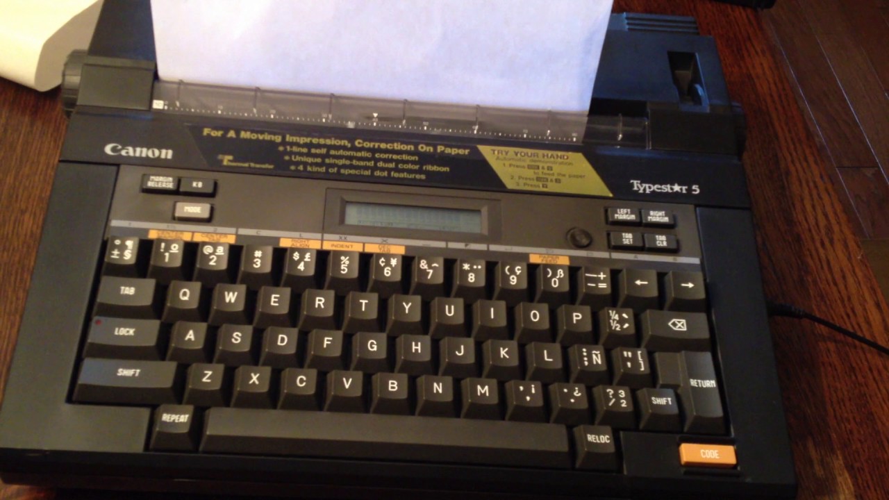 Canon Typestar 5 - typing with ink cartridge on printer paper
