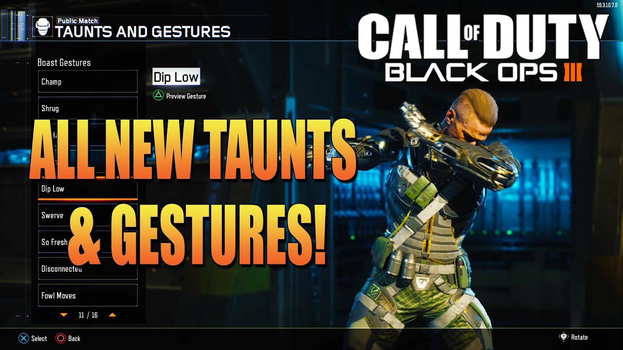 Black ops 3 NEW TAUNTS AND GESTURES - NEW SPECIALIST THEMES!!!