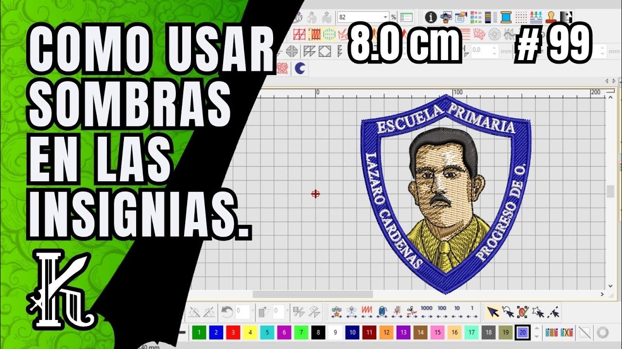 INSIGNIA EN WILCOM ✔️SOMBRAS EN ROSTRO ✔️ DIBUJO DE LETRAS ✔️REFUERZO EN BORDES ✔️#99