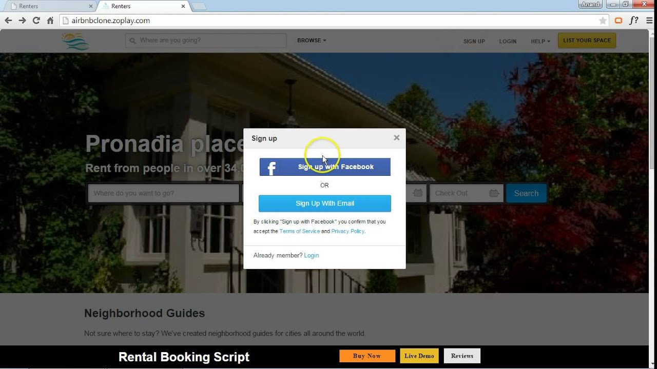 Renters Script - Zoplay - Social Login Signup