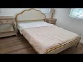 Metal Full Bed Frame, with Upholstered Headboard and Footboard, Gold and White |QUICK OVERVIEW|