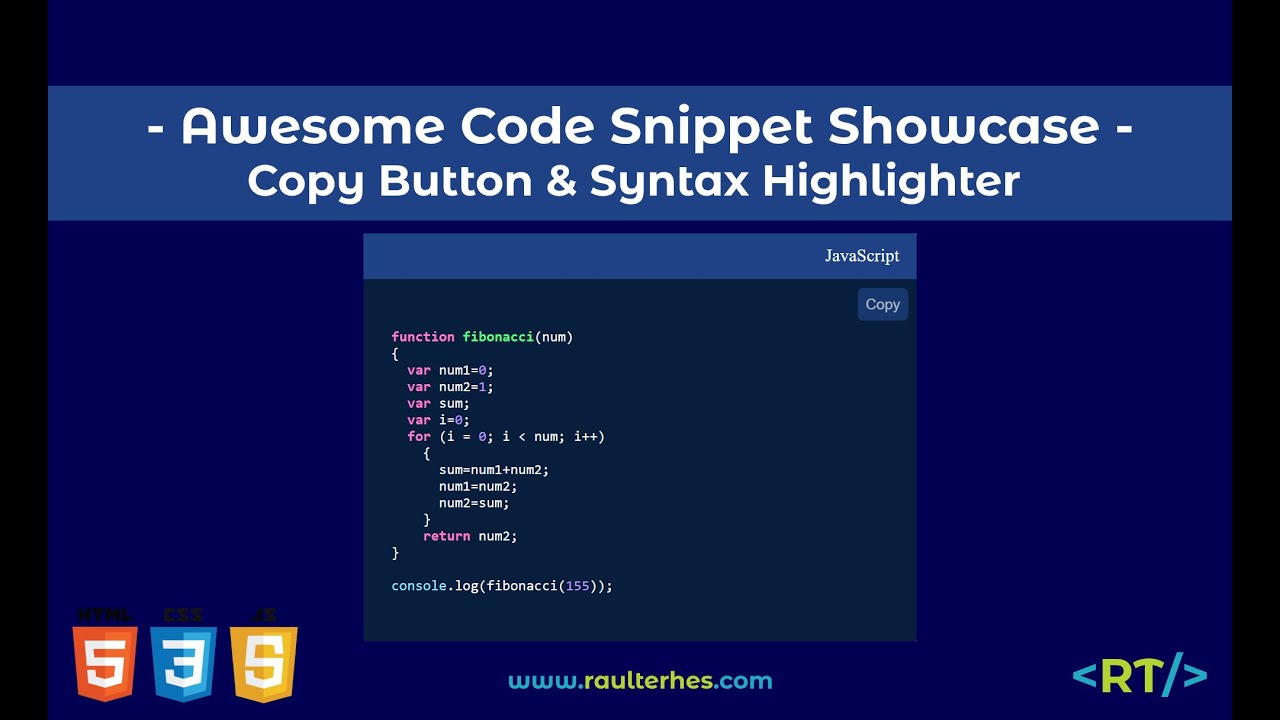 โค้ด html  Update  Awesome Code Snippet Showcase | HTML, CSS, JavaScript + Highlight.js \u0026 Clipboard API