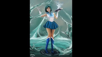 Sailor Mercury, timelapse digital painting