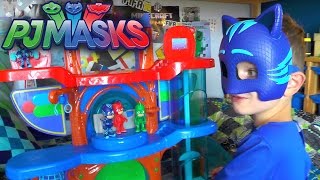 We check out the new PJ Masks Headquarters playset and toys. But just as we are about to open it Luna Girl steals it and locks it 