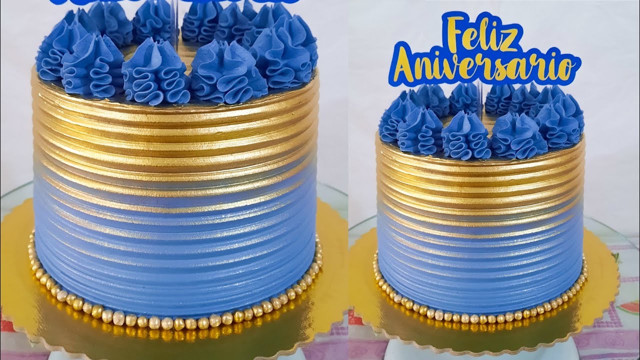 Bolo feminino Azul com dourado  Bolos de aniversário, Bolo, Bolo feminino