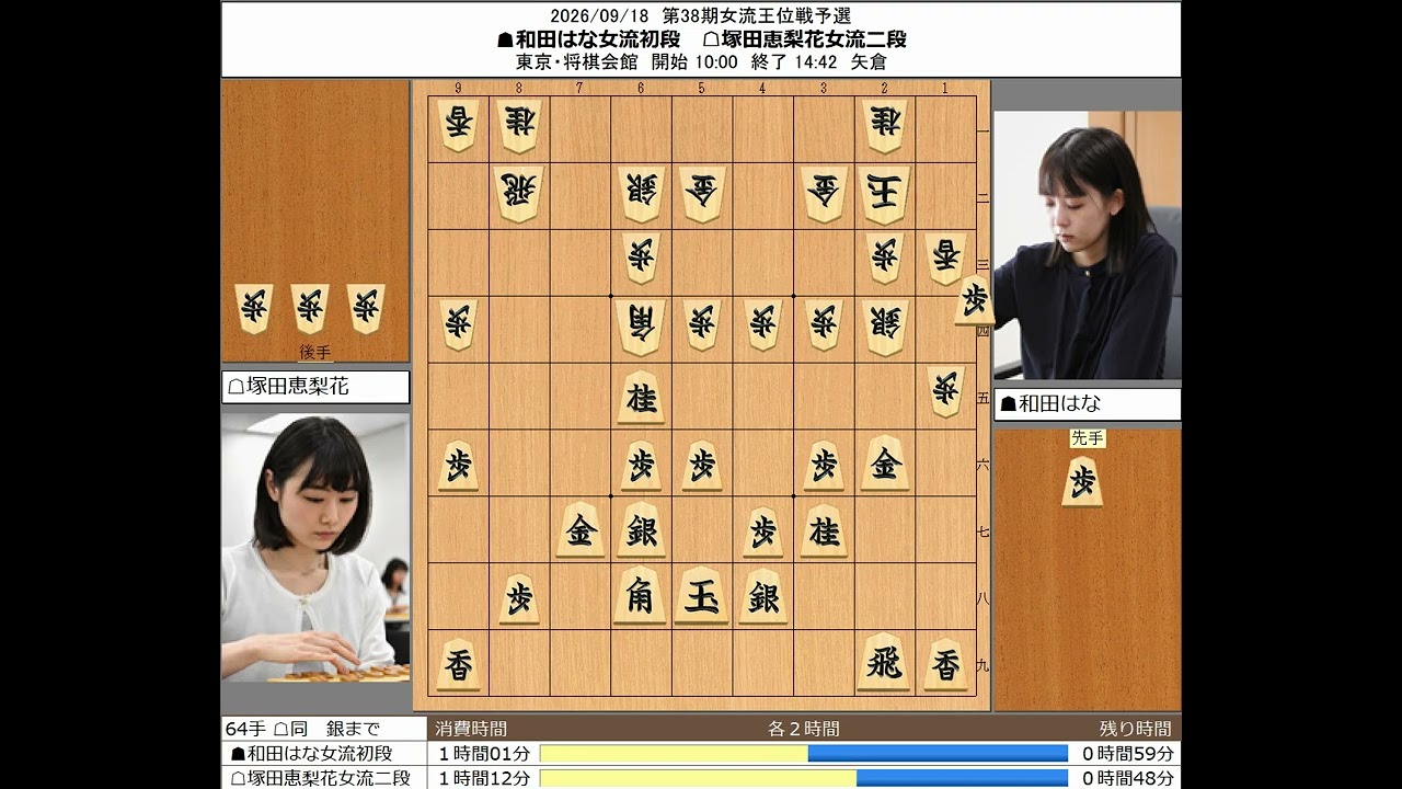 将棋】和田はな女流初段 塚田恵梨花女流二段 20260918【棋譜】 - YouTube