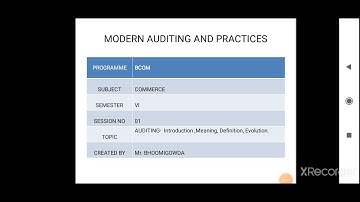Modern Auditing and Practices. 6th Sem B.Com, RCUB