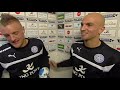Jamie Vardy & Esteban Cambiasso after Leicester's incredible 5-3 victory over Manchester United