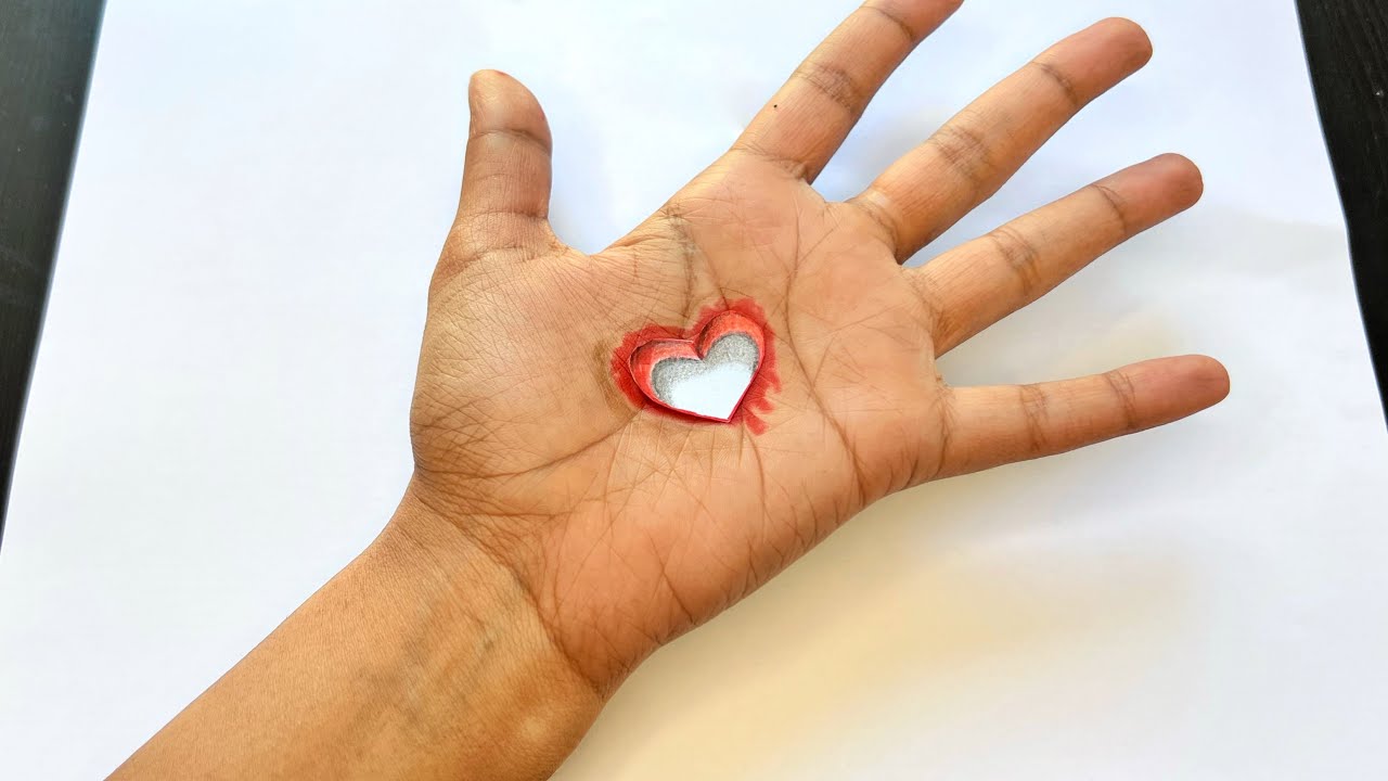 Heart 3D Trick Art on Hand | 3D Mind Trick Surprise Drawing - YouTube