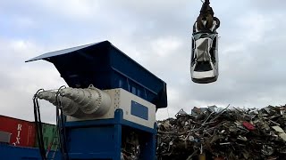 You will be amazed how easily this crusher can destroy large cars for the recycling process.