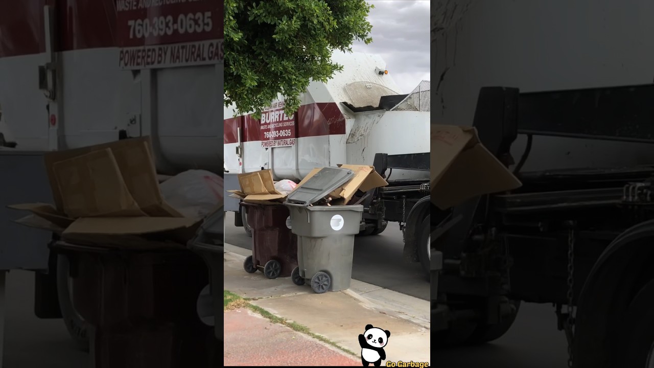 Garbage Truck Picks Up Overfilled Recycle Bin ♻️ 