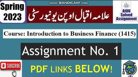 ⏩ AIOU Code 1415 Solved Assignment No.1 Spring 2023 | Subject: Intro To B.Financial |Level: BA/B.Com