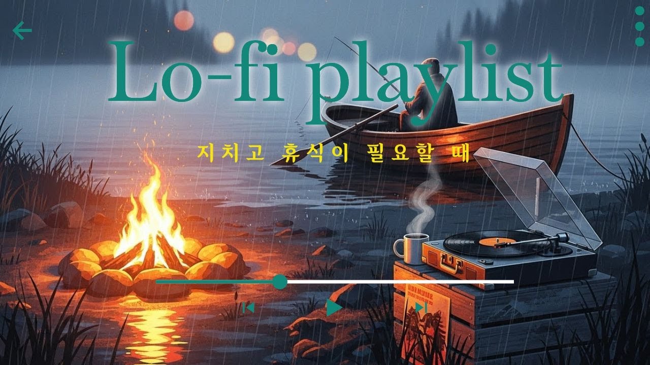 로파이 음악 Lo-fi music 겨울비 내리는 호숫가에서 텐테이블로 음악을 들으며 고독을 즐긴다