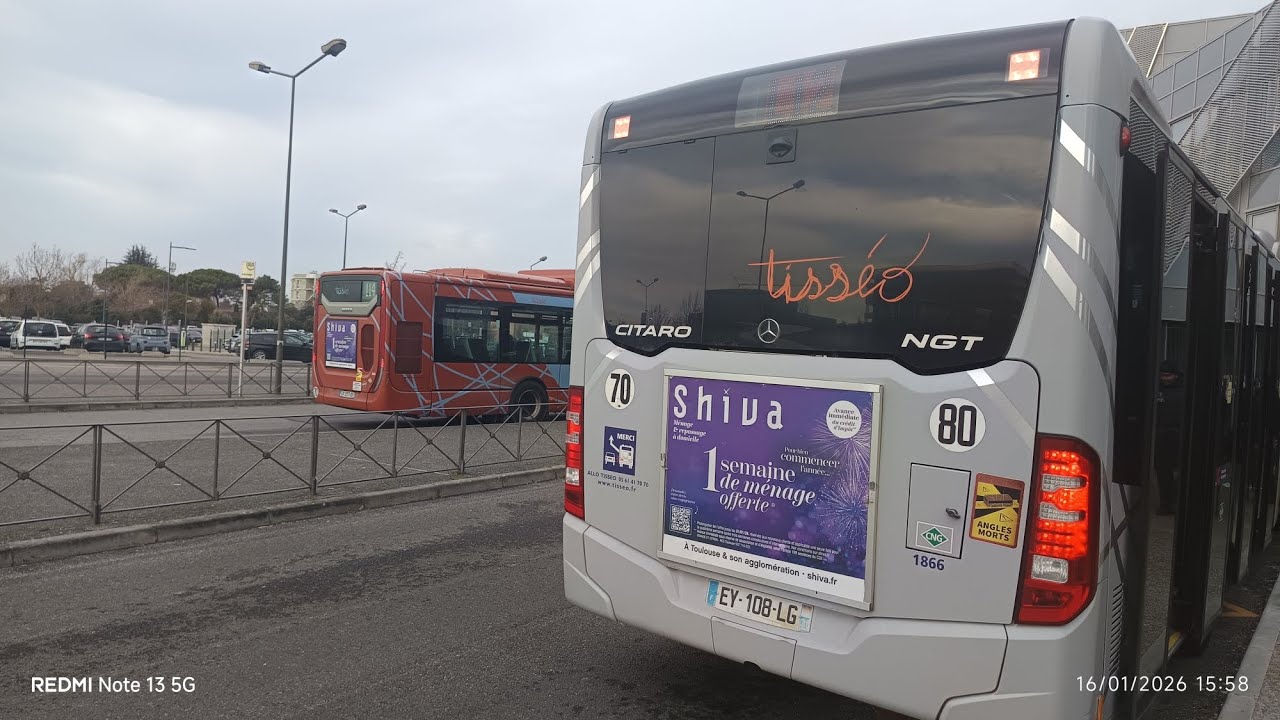 TISSÉO TRAJET 📹 EN MERCEDES-BENZ CITARO GC2 NGT N°1866 SUR LA LIGNE LINEO L12 🟧 JUSQU'À BORDEROUGE 