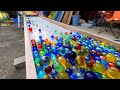 Marbles lined up and rolled ☆ Handmade wooden marble run ASMR #4