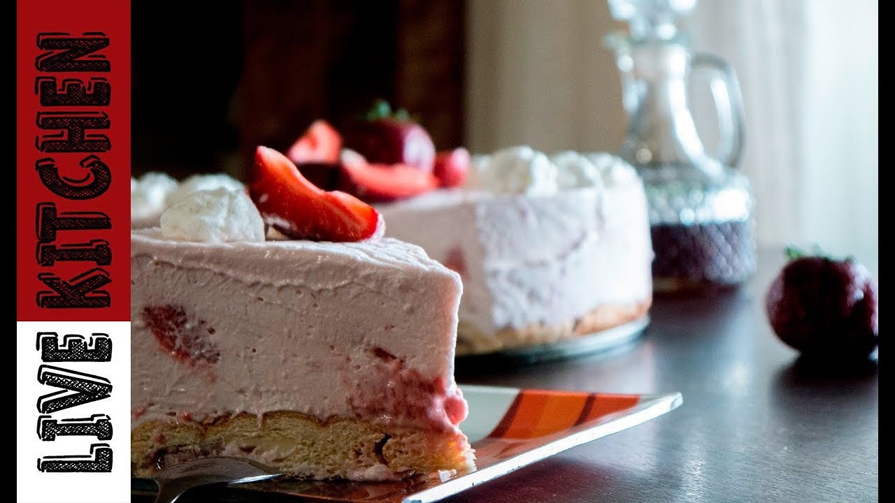 ⁣Τούρτα παγωτό φράουλα🍓Strawberry ice cream cake | Live KItchen