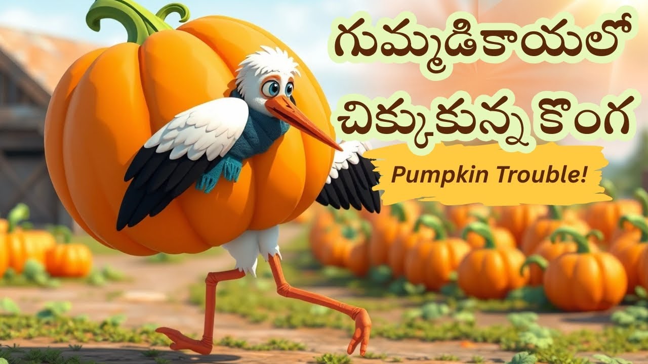 గుమ్మడికాయలో చిక్కుకున్న కొంగ కథ | Stork and the Pumpkin Story in Telugu | Moral Story for Kids | Ai