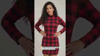 vestido Xadrez Feminino Manga Longa id: AMX-YJG-BWR shopee