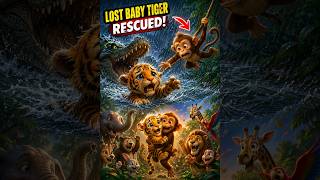 A lost baby tiger cries in heavy rain after falling into a river  A brave monkey🐵🔥