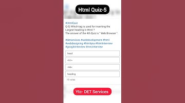 Which Tag is used for inserting the Largest Heading tag in HTML ? #shorts #viral #shortsvideo #quiz