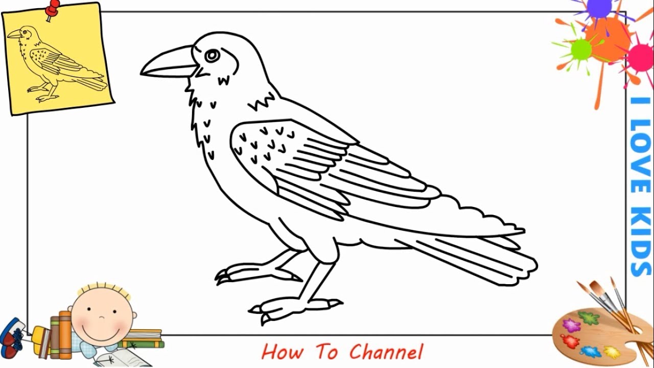 How to draw a raven bird EASY step by step for kids