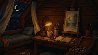 Moonlit Artist’s Attic 🎨🌙 Cozy Lofi | Pixel Art Study & Relax Beats screenshot 1