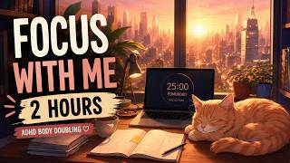 ADHD Body Doubling | 2-Hour Pomodoro Timer + Brown Noise for Deep Focus 🐱☕