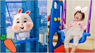 Qania and Super Cute Fat Rabbit | Si embul kelinci lucu bikin ngakak