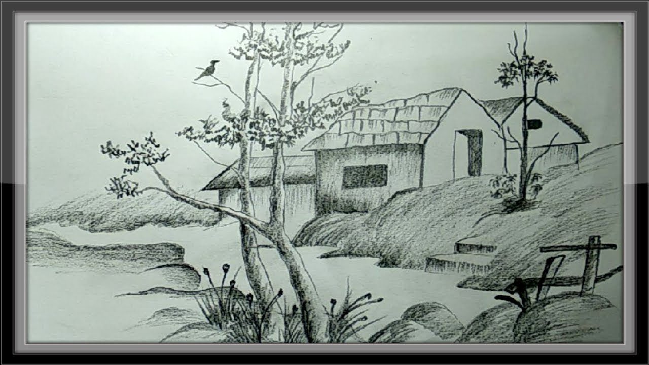 Easy Pictures To Draw - Landscape Drawing Nature In Pencil - YouTube