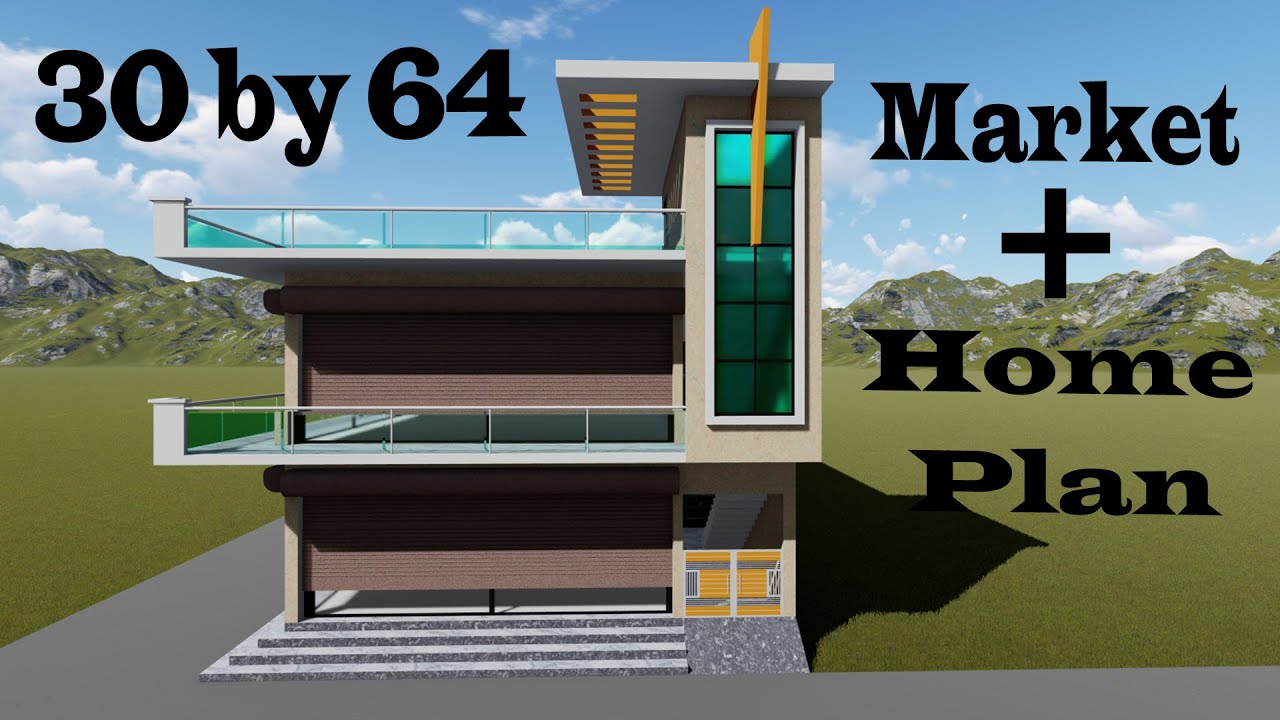 30x64 3d market plan #$ 30 by 64 best market plan #$ 30*64 small market design