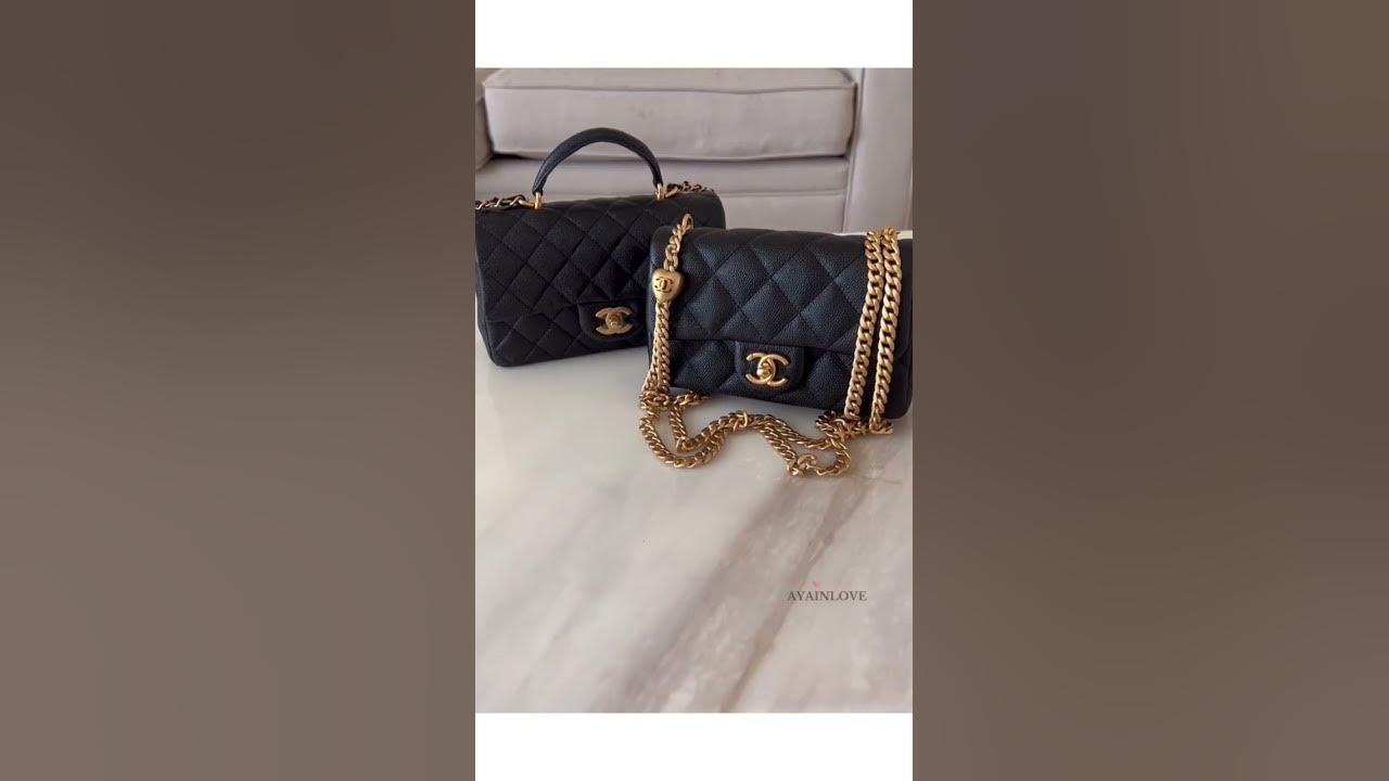 CHANEL 23P Black Caviar Sweetheart Mini Flap Bag GHW Comparison to Top  Handle Mini Bag