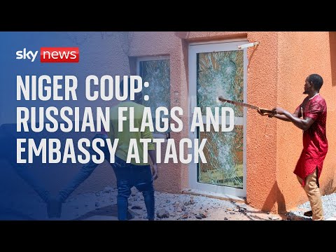Niger coup: supporters wave russian flags and attack french embassy