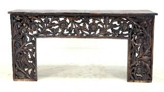 Intricate, Hand-Carved, Floral Console Table In Burn Black - Home Source Furniture - Houston, Tx