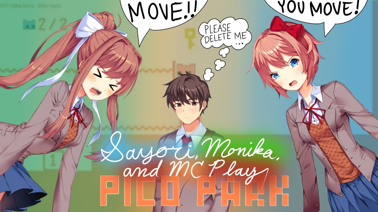Sayori Monika And Mc Ddlc Play Pico Park Pushing Buttons Both Figuratively And Literally