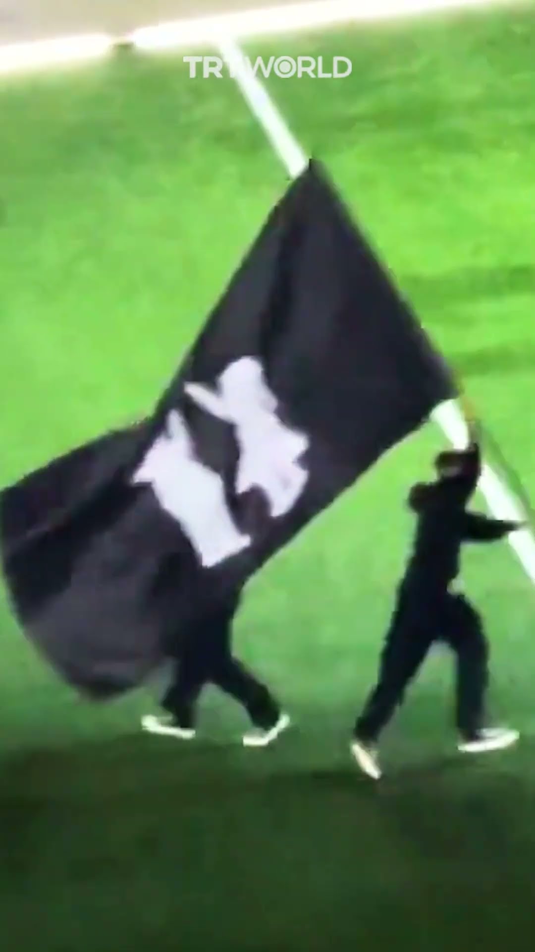 Performer waves Palestine and Sudan flags during Super Bowl halftime show