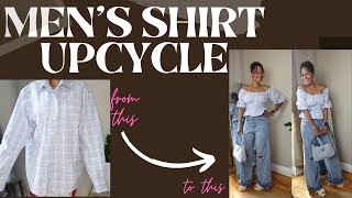 Men's Shirt Upcycle | Easy Off Shoulder Top with Elastic | Sewing | Refashion