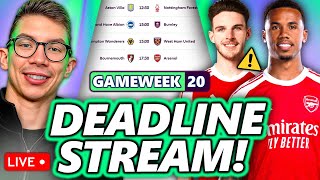 RICE UPDATE? + BUY GABRIEL! + TEAM REVIEWS! FPL GAMEWEEK 20 DEADLINE STREAM!