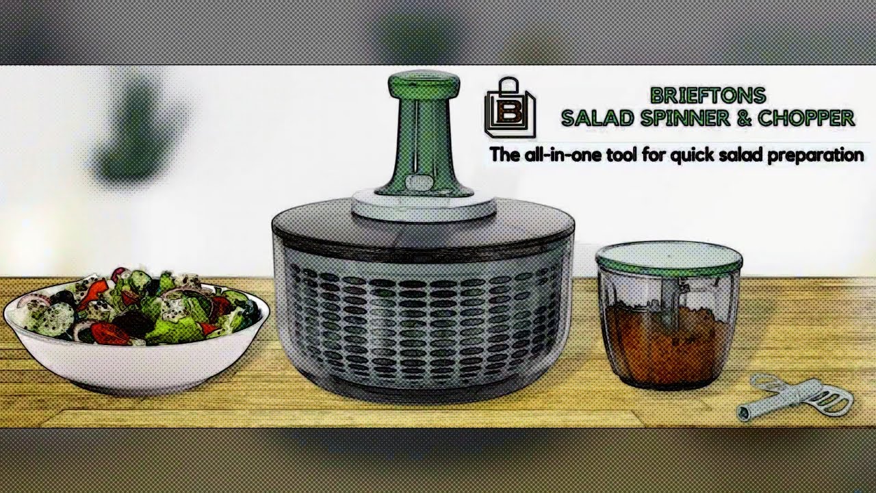 Brieftons Salad Spinner and Chopper: Large 6.3-Quart Lettuce Greens Vegetable Washer Dryer, with Bonus 0.95-Quart Veggie Chopper Mixer, Compact