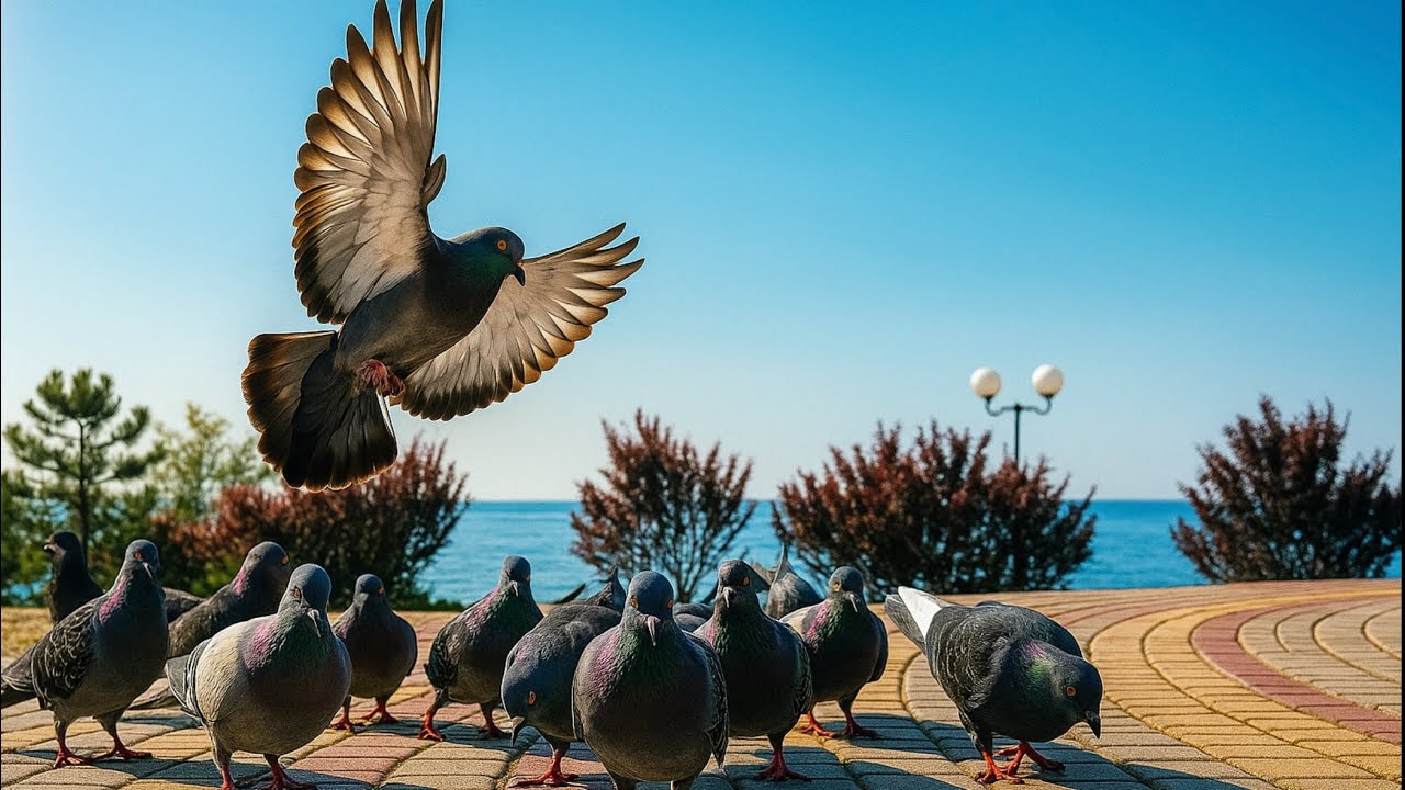 Bird Feeding with Sea in the Background