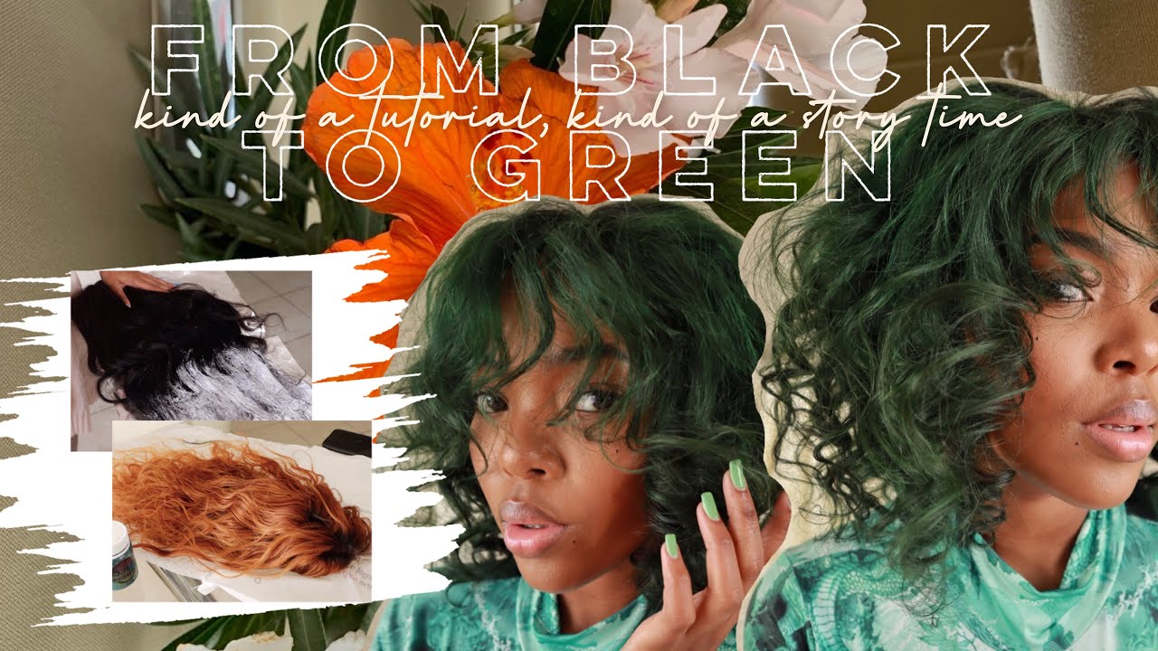 Colouring Black Hair To Green! ft. Sunber Hair YouTube